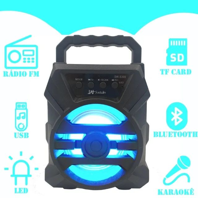 Mini Caixa De Som Portátil Wireless Bluetooth Com Led Festas - Foto 2