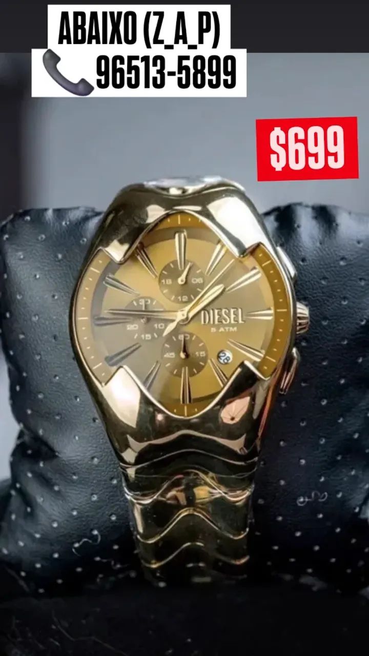 Relógio DIESEL MERCURIAL 5ATM DOURADO FUNCIONAL  - Foto 2