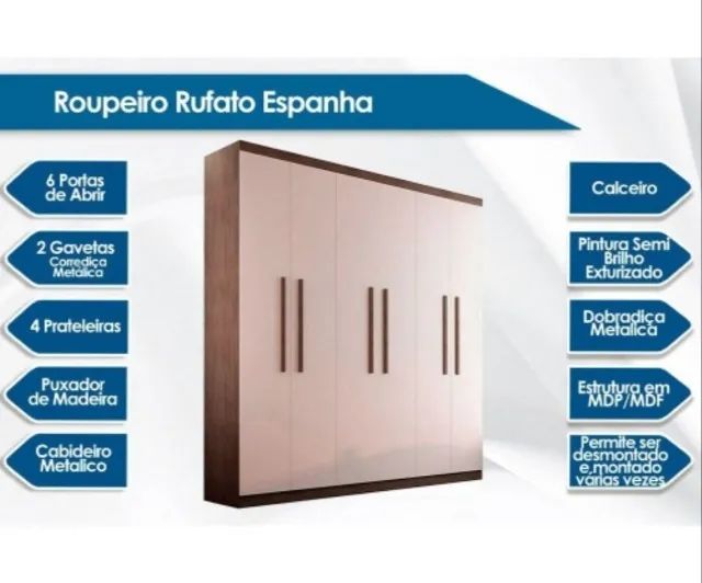 Guarda Roupa Casal 100% MDF 6 Portas 2 Gavetas DIVIDIMOS EM ATÉ 10X SEM JUROS - Foto 4