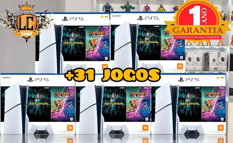 PS5 SLIM 1TB ( NOVO LACRADO ) + 33 JOGOS + 01 ANO GARANTIA + NOTA FISCAL - LOJA FISICA