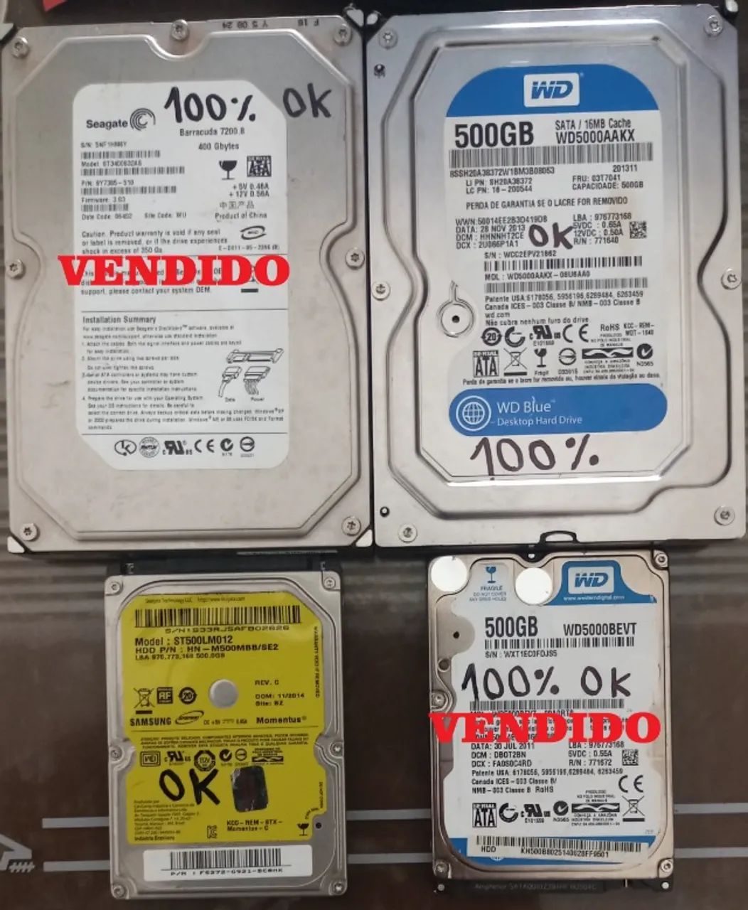 HDS DE NOTEBOOK E DESKTOP 500GB SAUDÁVEIS