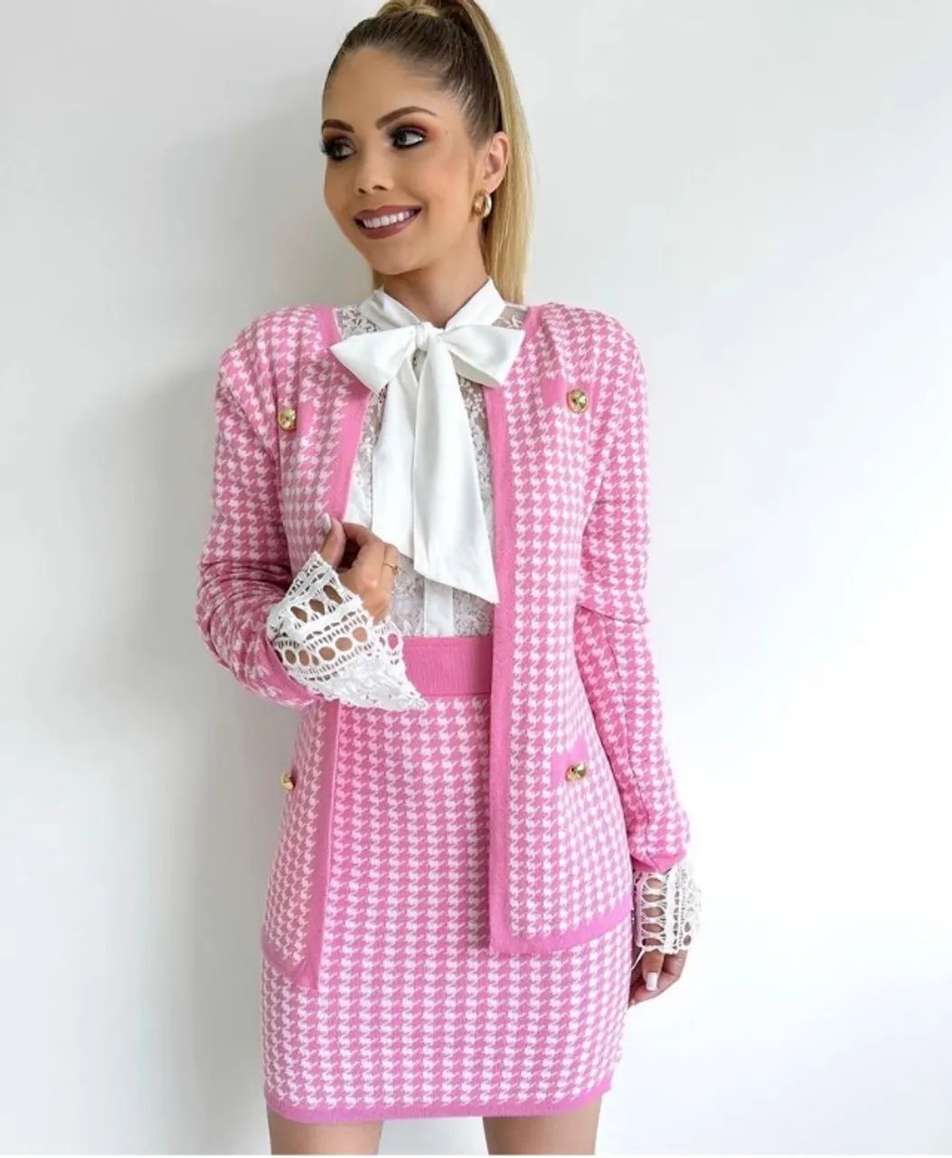Conjunto blazer + saia tricot rosa - Foto 2