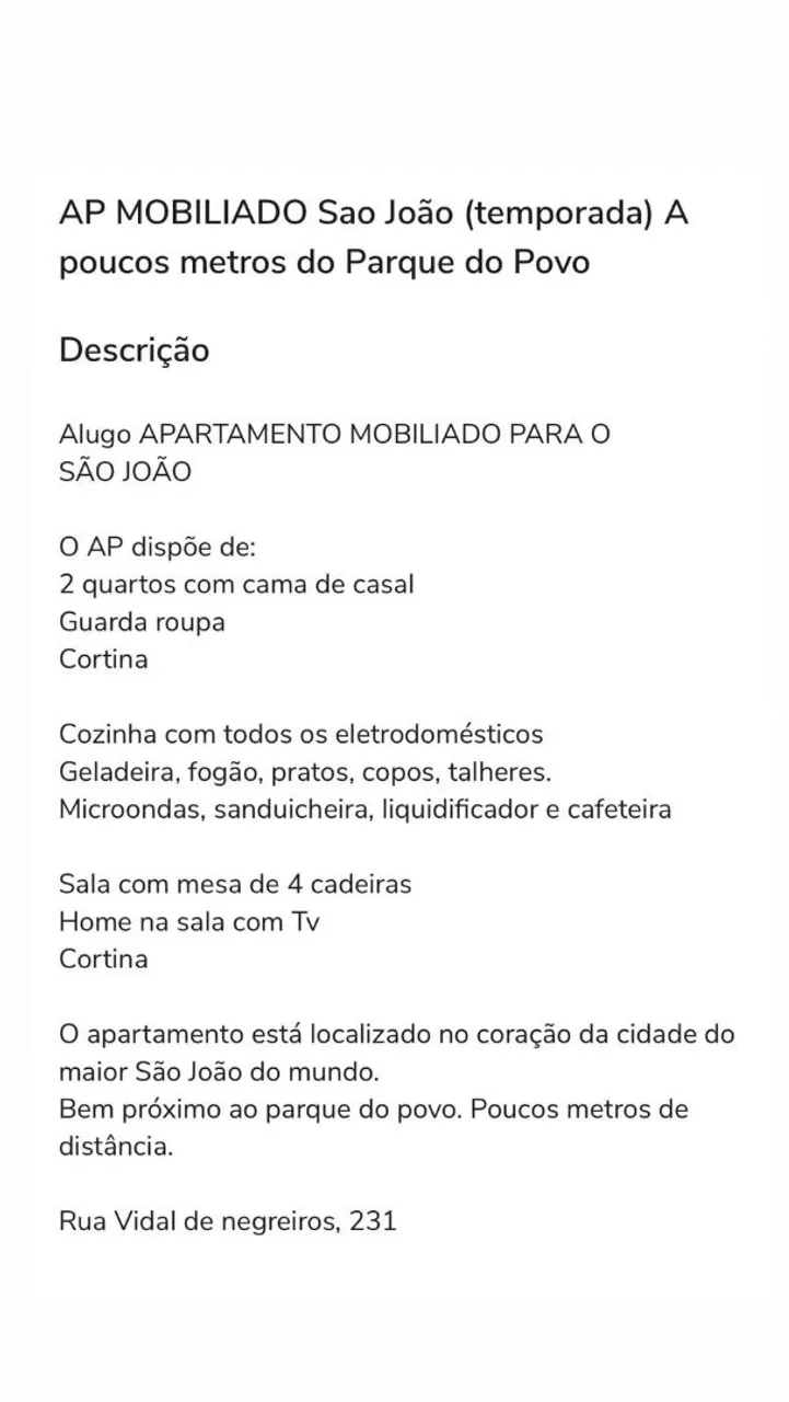 Locação próximo ao Parque do Povo