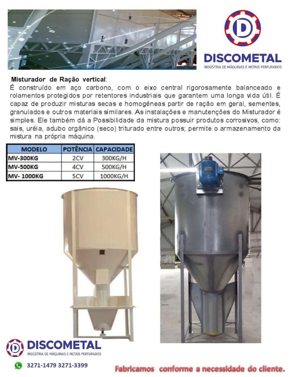 Misturador de Ração Vertical  1000kg DISCOMETAL  - Foto 2