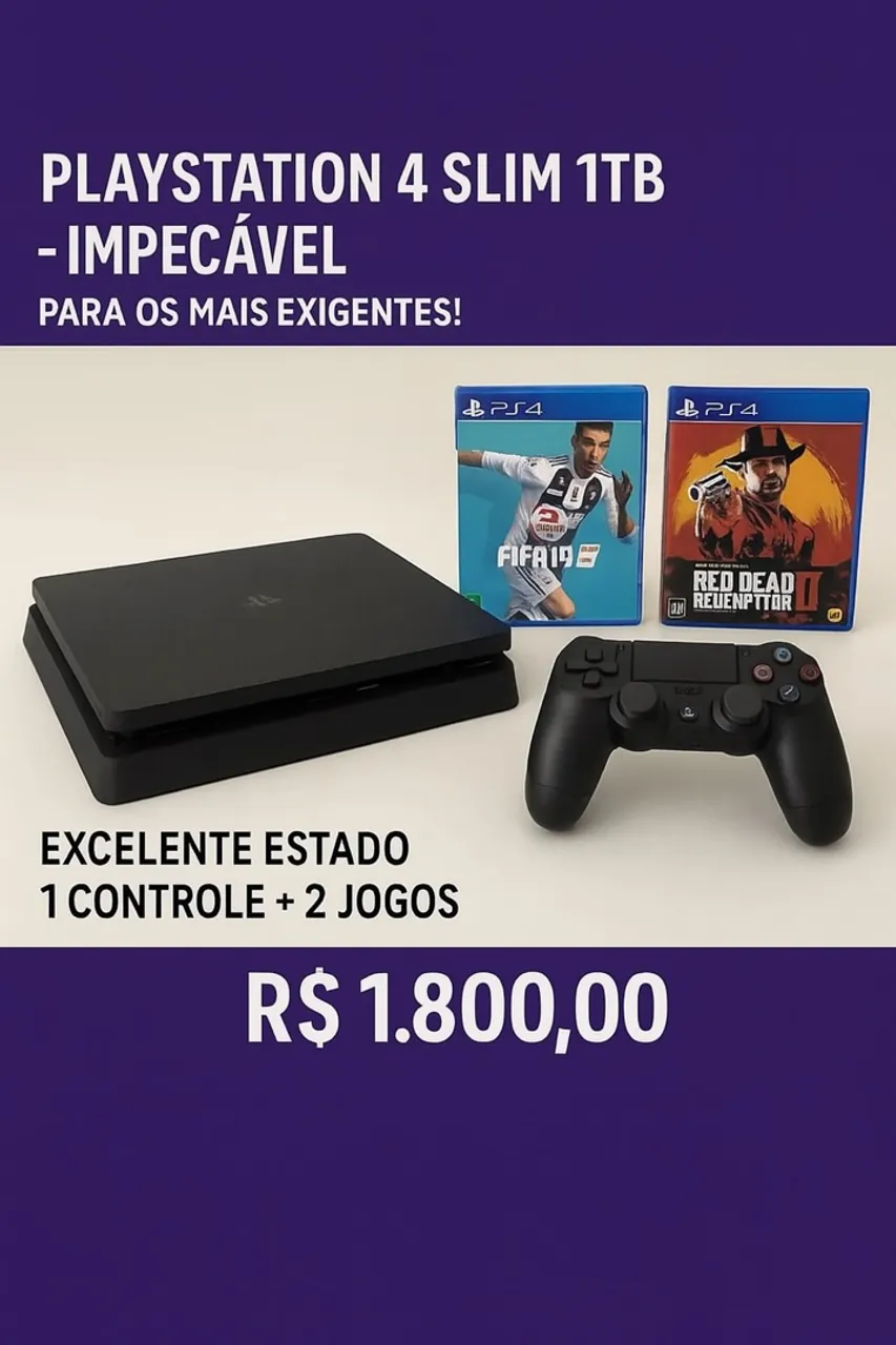 Playstation 4 Slim 1TB Impecável + 2 Jogos