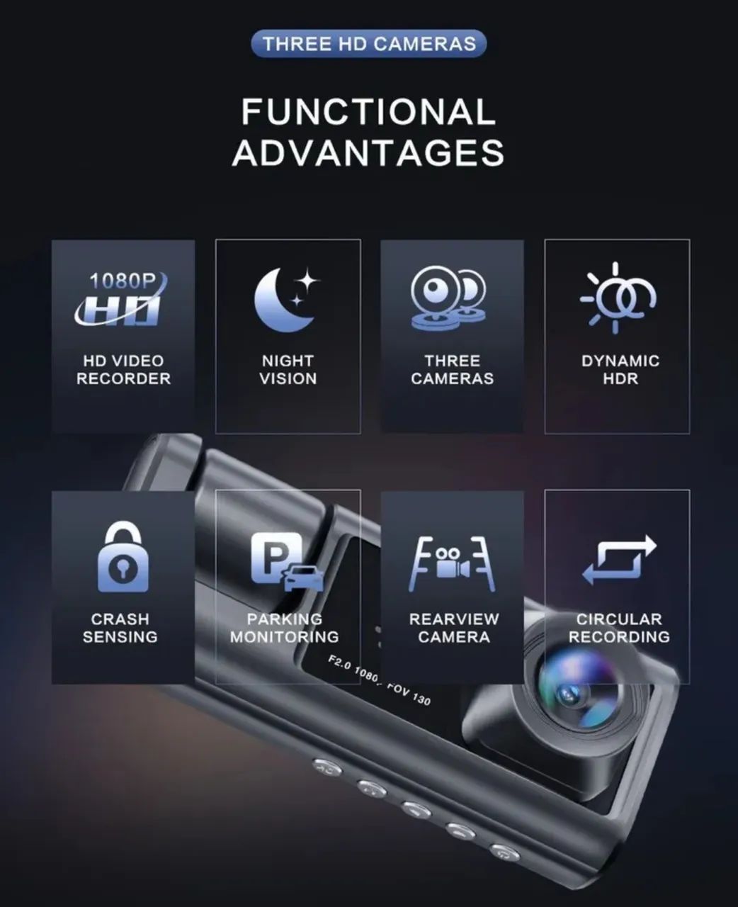 Câmera De Painel De Carro 1080p Lentes+wif+câmera De Visão - Foto 5