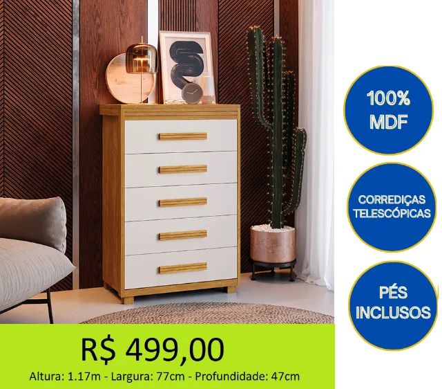 Comoda 100% MDF Com pés inclusos - reforço e qualidade  - Foto 3