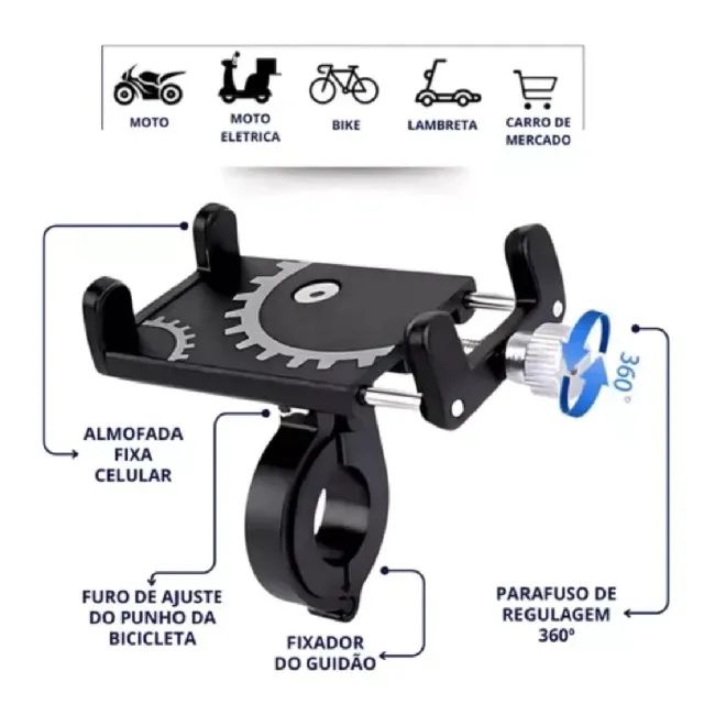 Suporte Celular Alumínio Bike Bicicleta Mtb Moto Gps Guidão - Foto 2