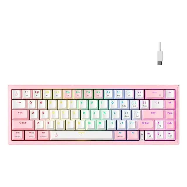 Teclado Mecânico Rise Mode GM1 Pro White and Pink ARGB Switch Outemu Brown, Novo, Lacrado 