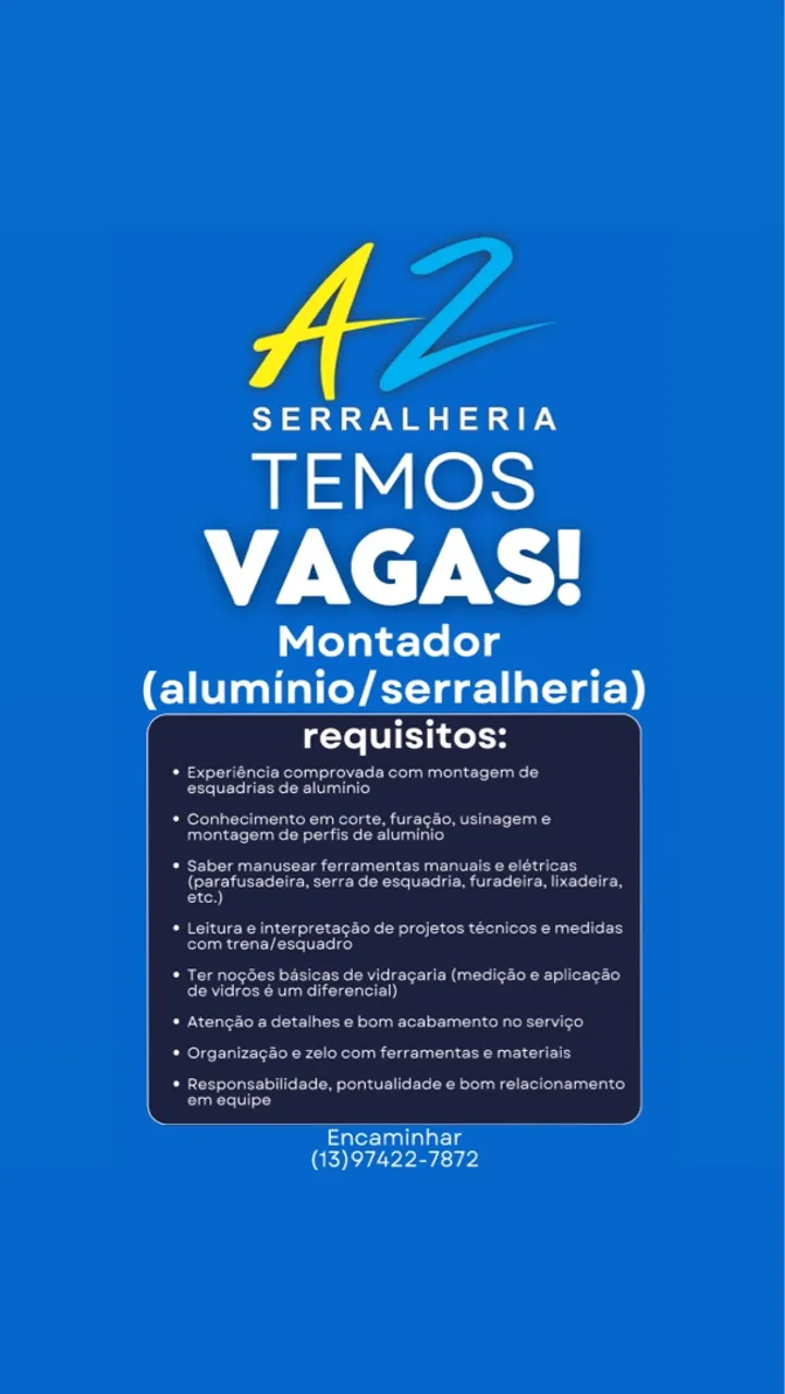 Vaga para Montador (alumínio/serralheria)