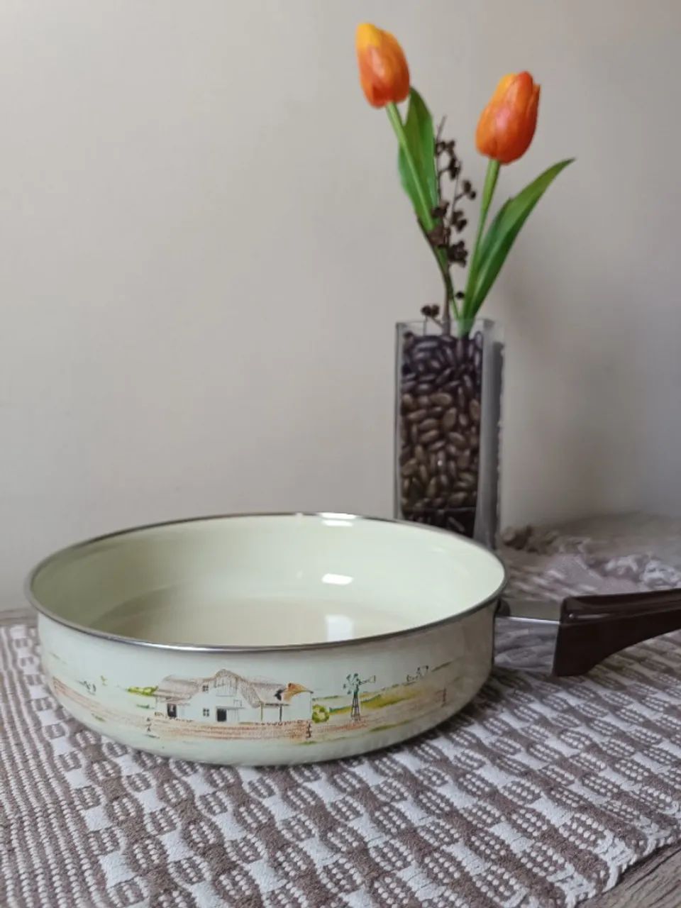 Frigideira esmaltada decorada - nova
