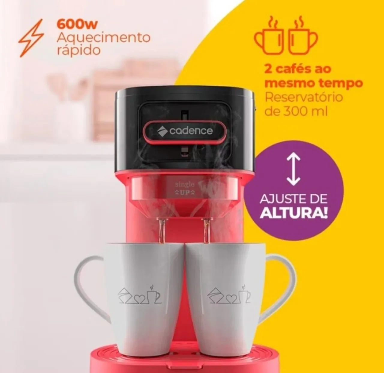 Cafeteira Cadence Single Up - 600W - Ajuste de Altura - 2 Cafés ao Mesmo Tempo