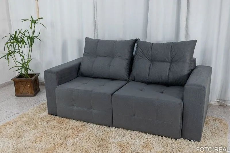 Sofá Retrátil 2 Lugares 180cm Cinza Almofadas Soltas  - Foto 2