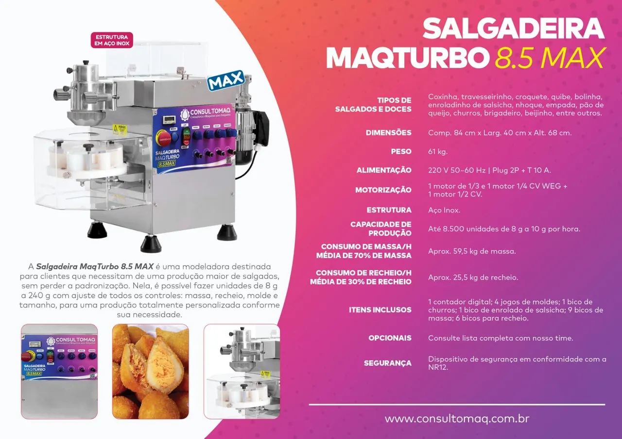 Modeladora de Salgados e Doces MaqTurbo 8.5 MAX - Consultomaq