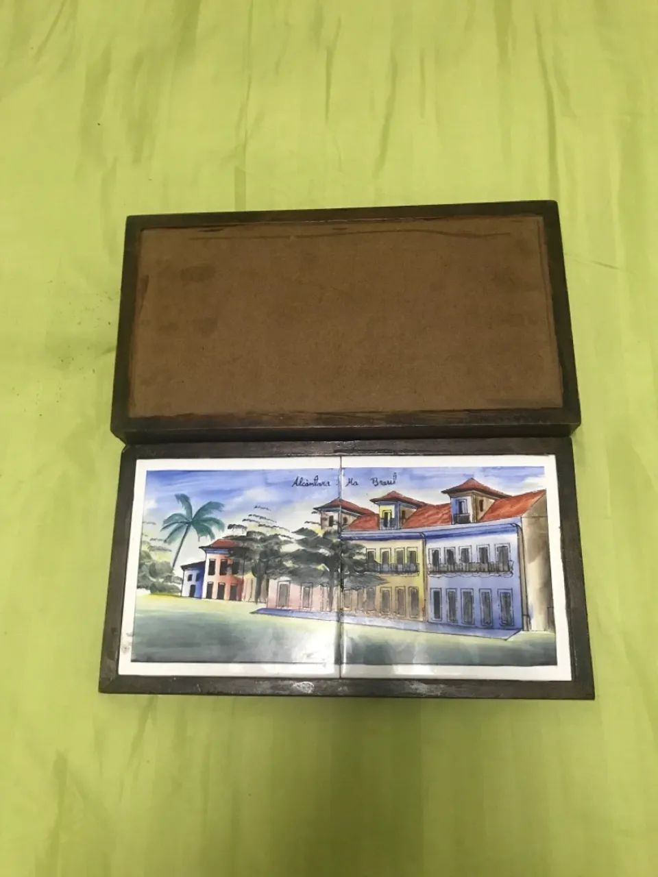 Porta joias de madeira com azulejo pintado à mão
