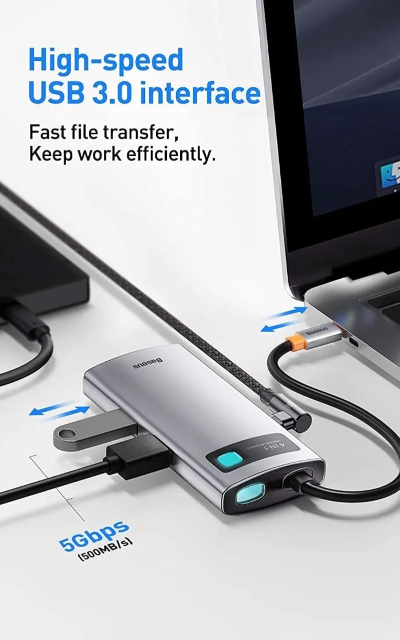 Baseus 4-in-1 HUB USB C, Tipo C Carregamento 100W - Foto 2