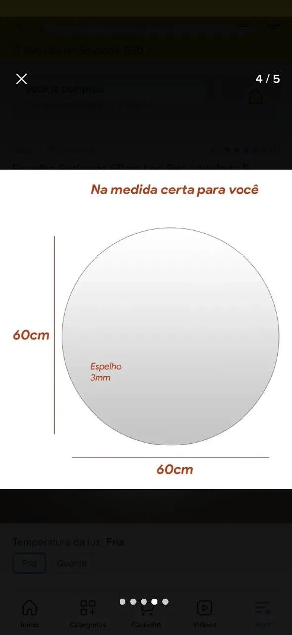 Espelho redondo 60cm LED com fonte e suporte - Foto 4