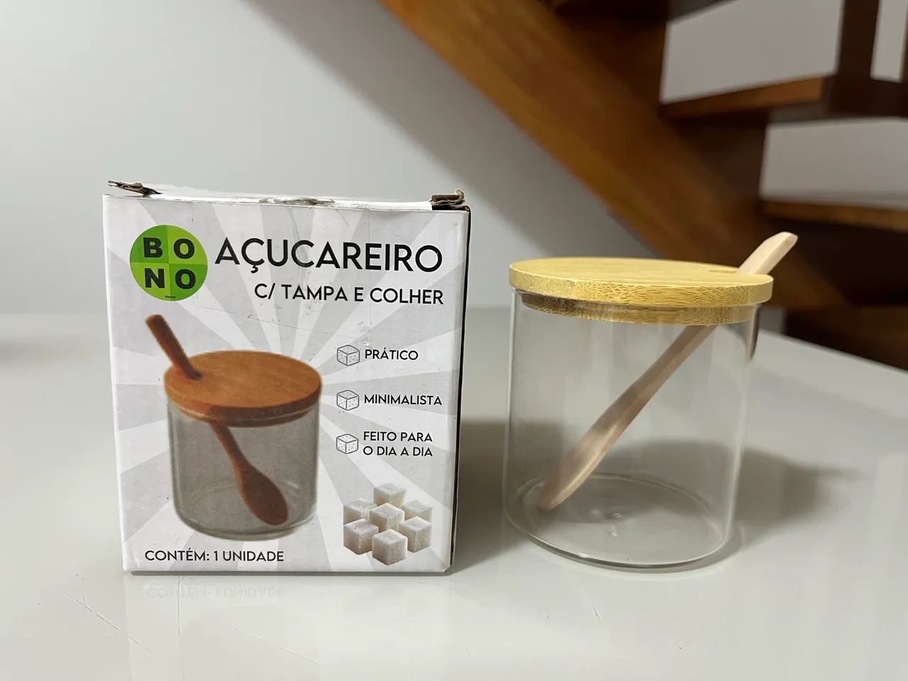Potes e Açucareiro de vidro com bambu  - Foto 5