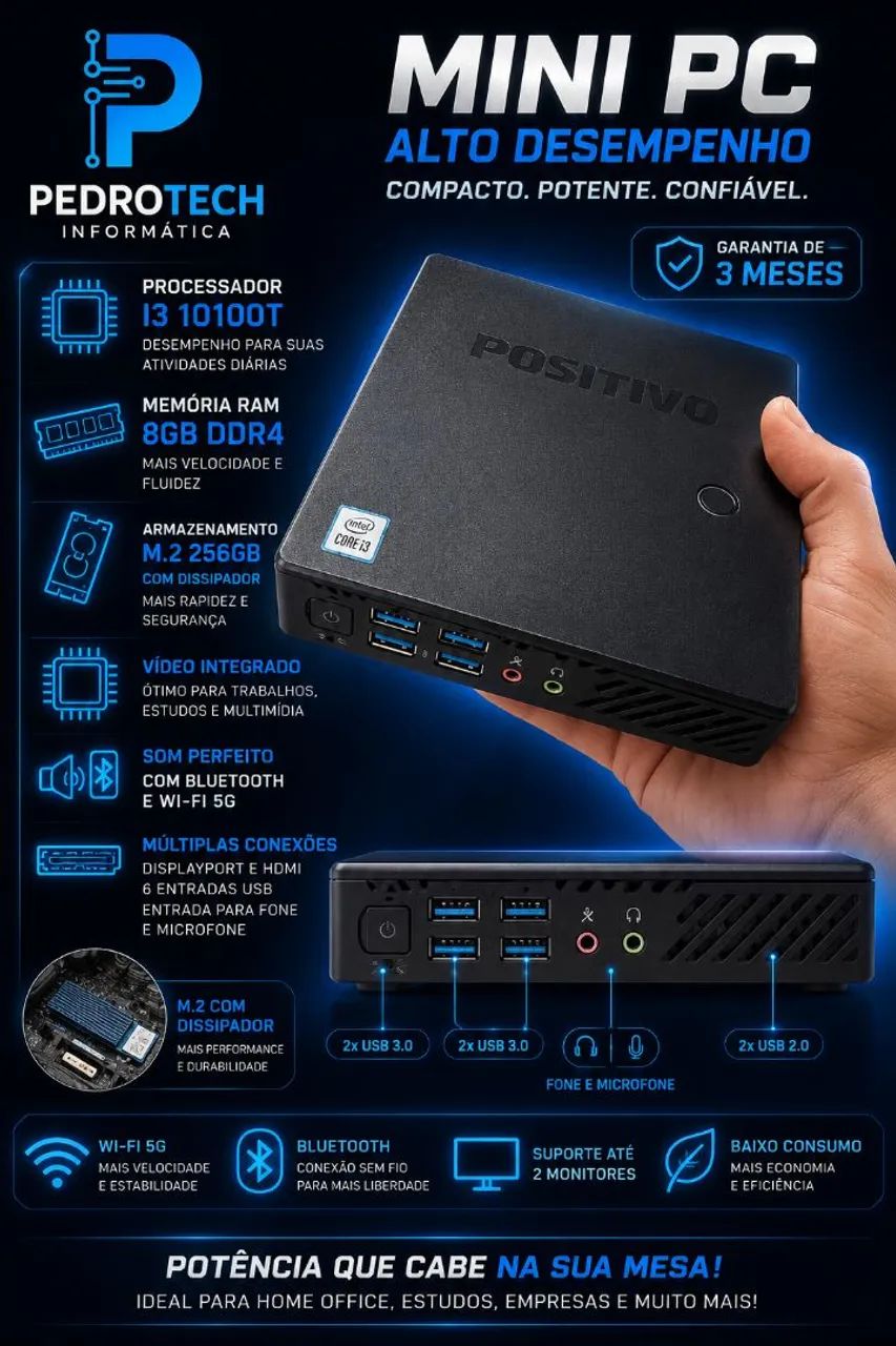 Mini pc i3 décima geração m.2 256gb 