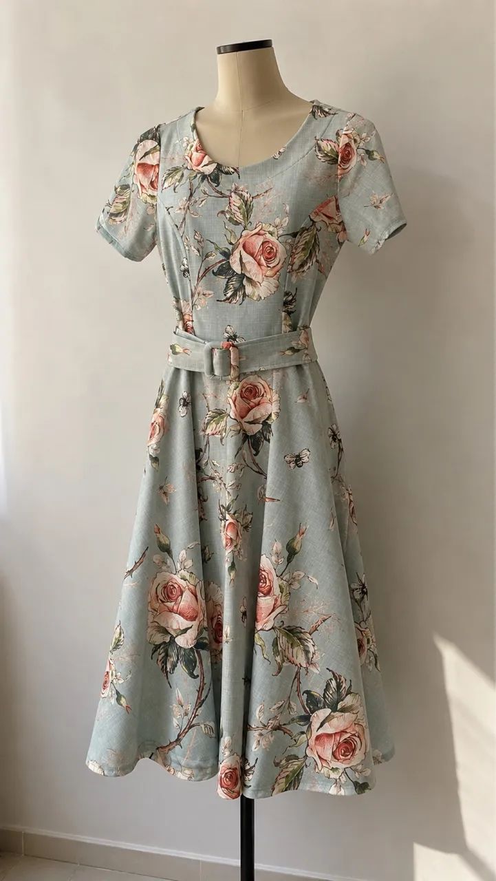 Vestido Feminino Floral com Cinto (Veste P e M)