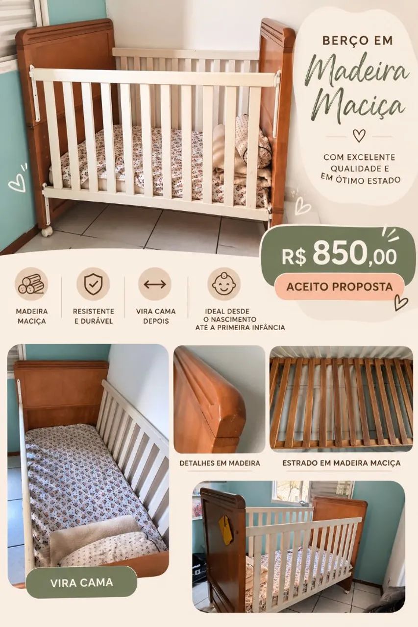 Berço que vira cama madeira maciça 