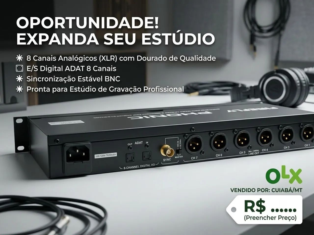 InInterface Conversor ADAT Phonic Firefly ADA8 - 8 Pre-Amps + Cabos  - Foto 3