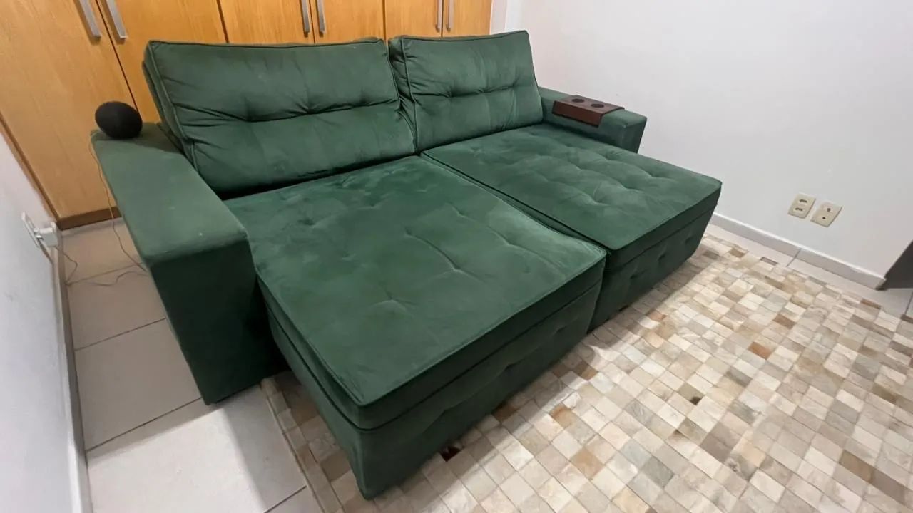 Sofá retrátil e reclinável 2,5m verde escuro  - Foto 3
