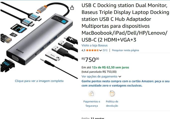 Hub USB-C Baseus 11 em 1 - Foto 5