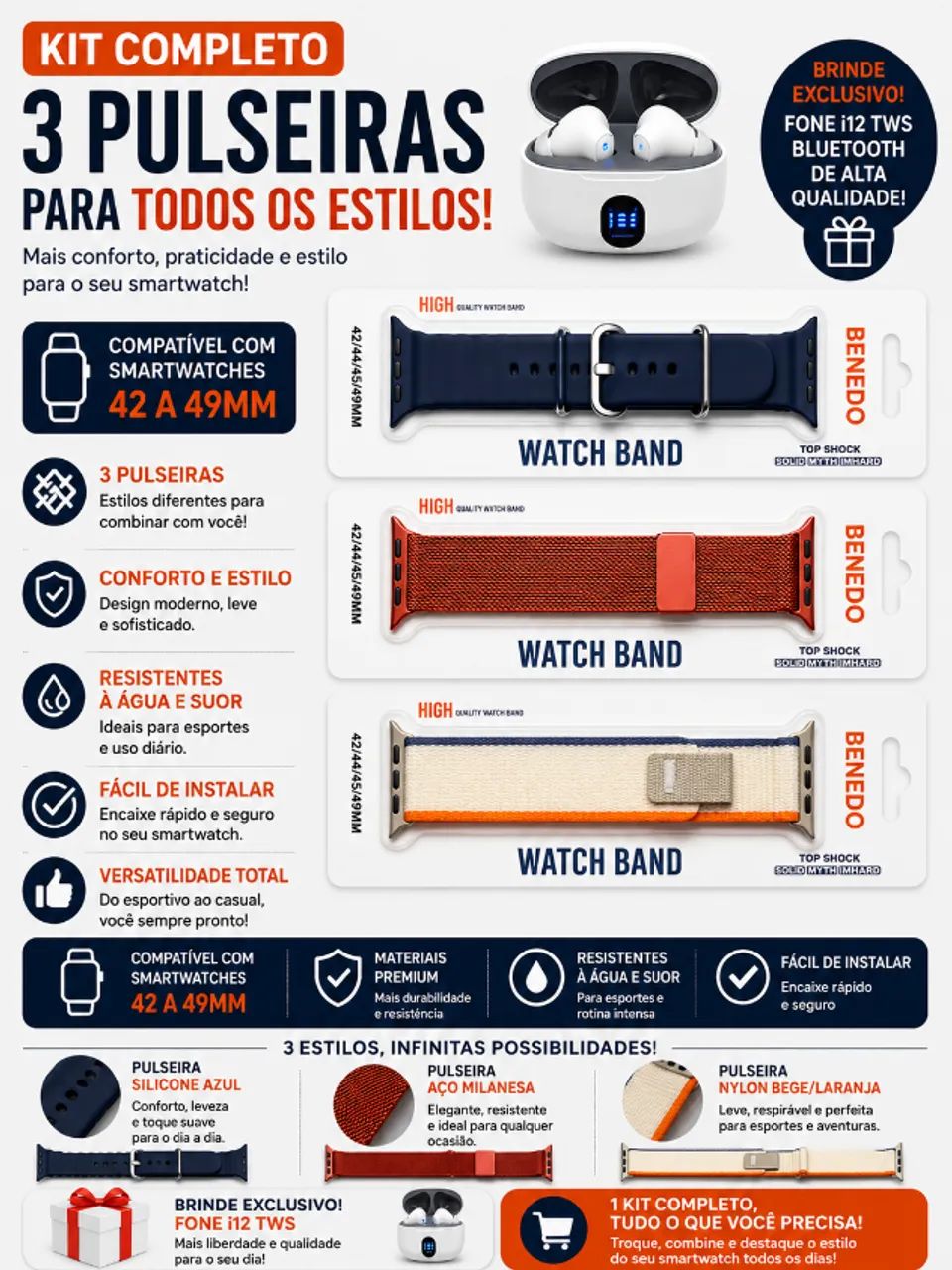 KIT PULSEIRAS SMARTWATCH E FONE 