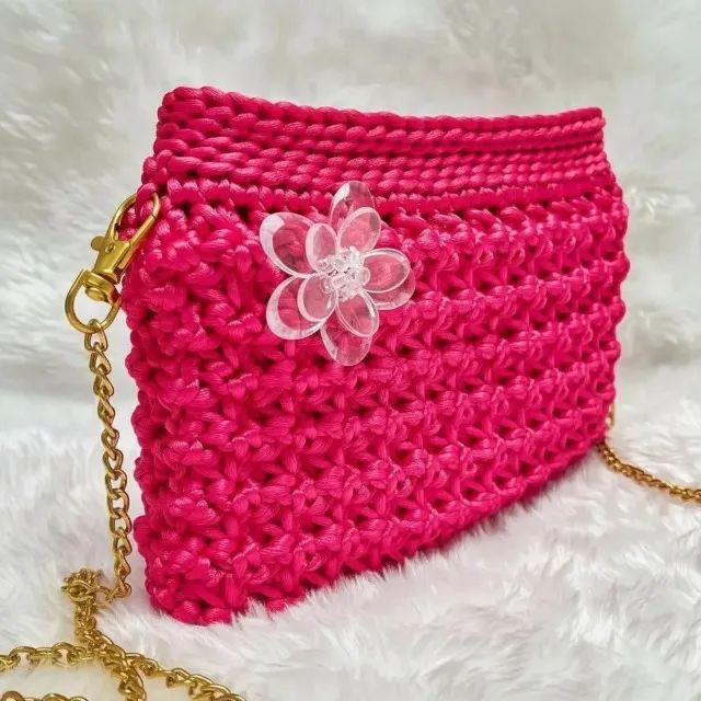 Bolsa De Crochê Mini Transversal Feminina Alça Dourada - Foto 5