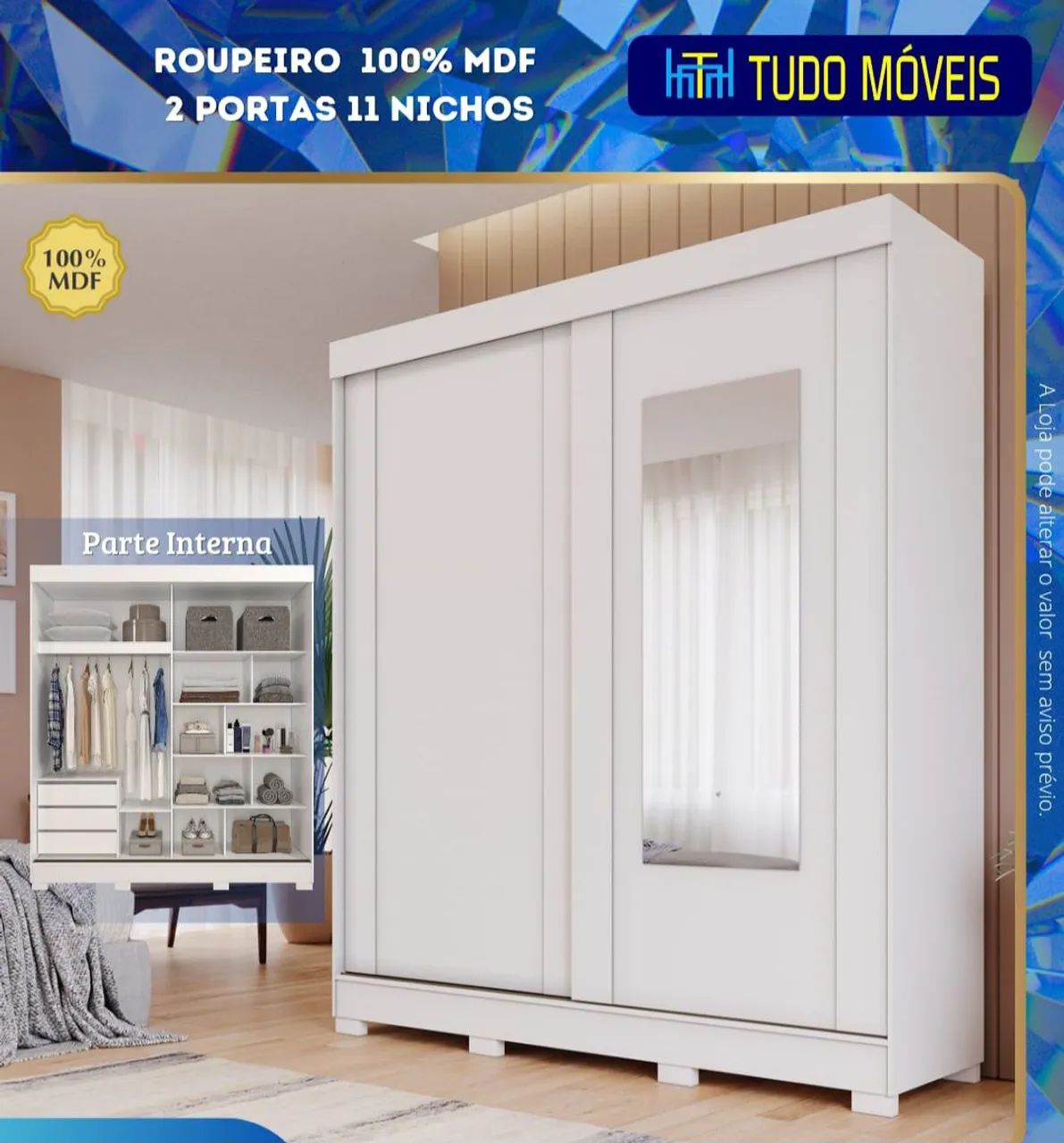 ROUPEIRO CASAL 2 PORTAS DE CORRER 100% MDF  - Foto 2
