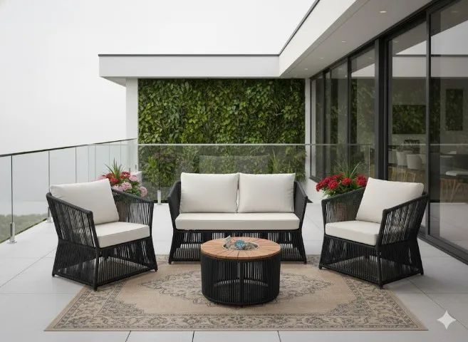 Conjunto de Sofa Gaivotas em Corda Nautica