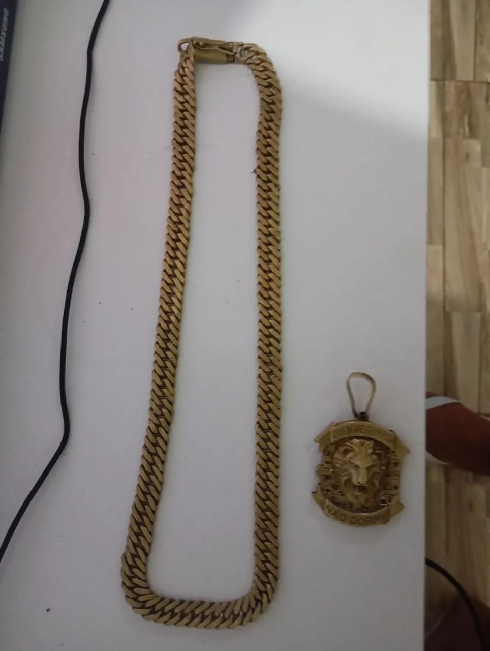 Corrente moeda antiga ,um por um com pingente,171g  - Foto 3
