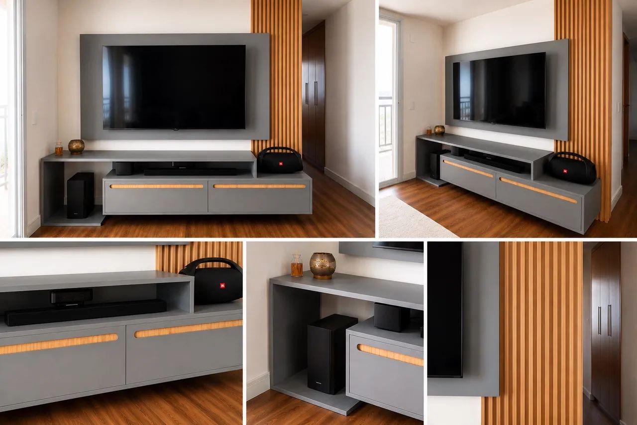 Rack com painel de TV com detalhe ripado - Foto 3