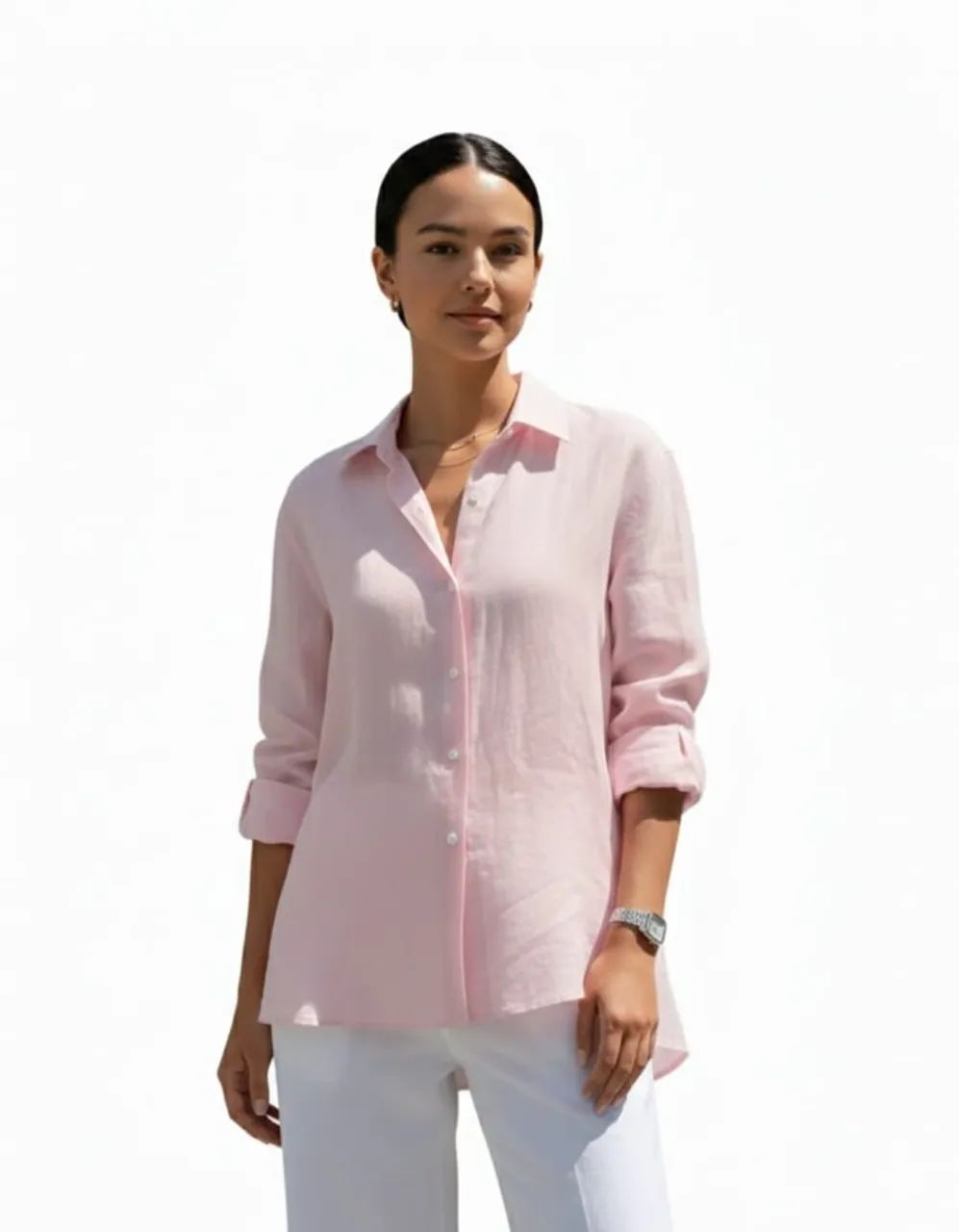camisa feminina manga longa viscomida rosa bebê - Foto 3