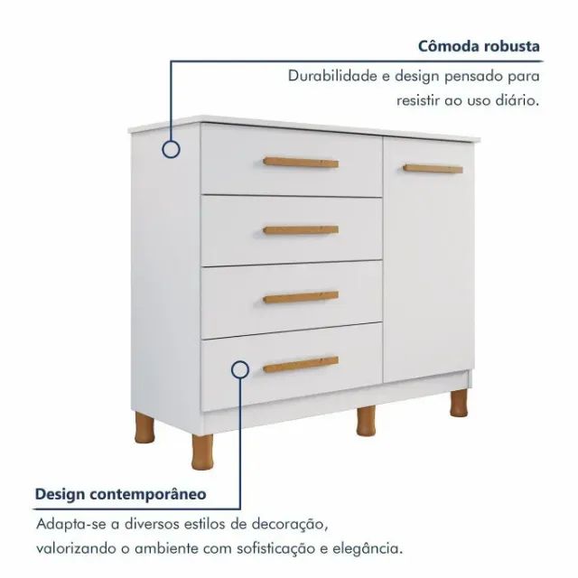 Novo! Cômoda Dallas com Chave Na Cor Branco - Foto 5