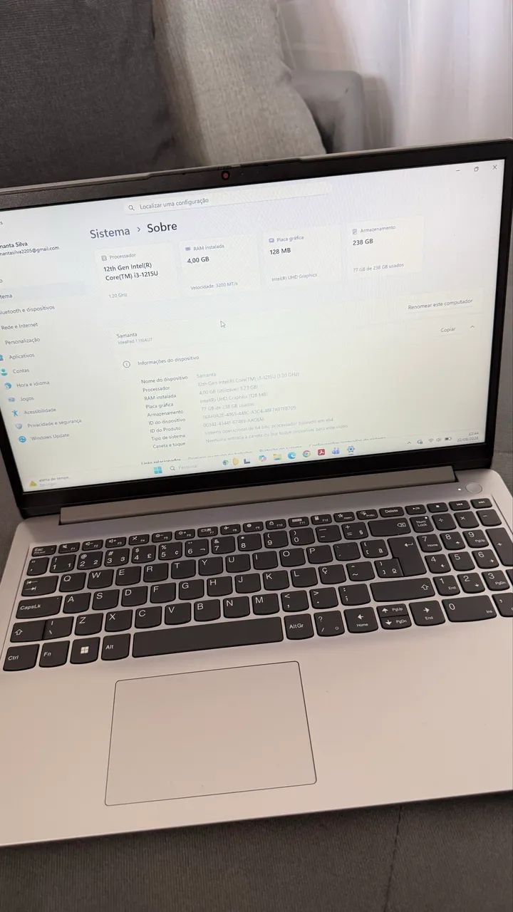 ? Notebook Lenovo IdeaPad 1 - i3 12ª geração - 4GB RAM - SSD 256GB - Foto 4