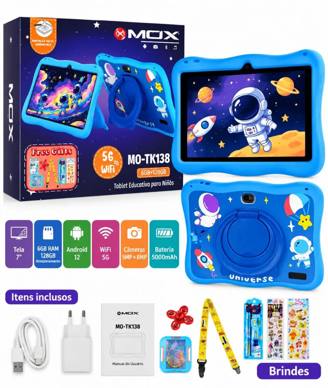 Tablet Infantil MOX MO-TK138 Azul 7 polegadas Android 12 6GB RAM 128GB - Foto 5