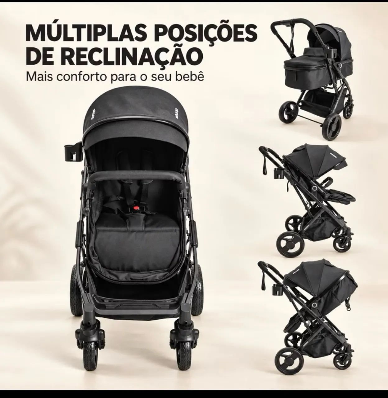 Carrinho de bebê com bebê conforto kiddo