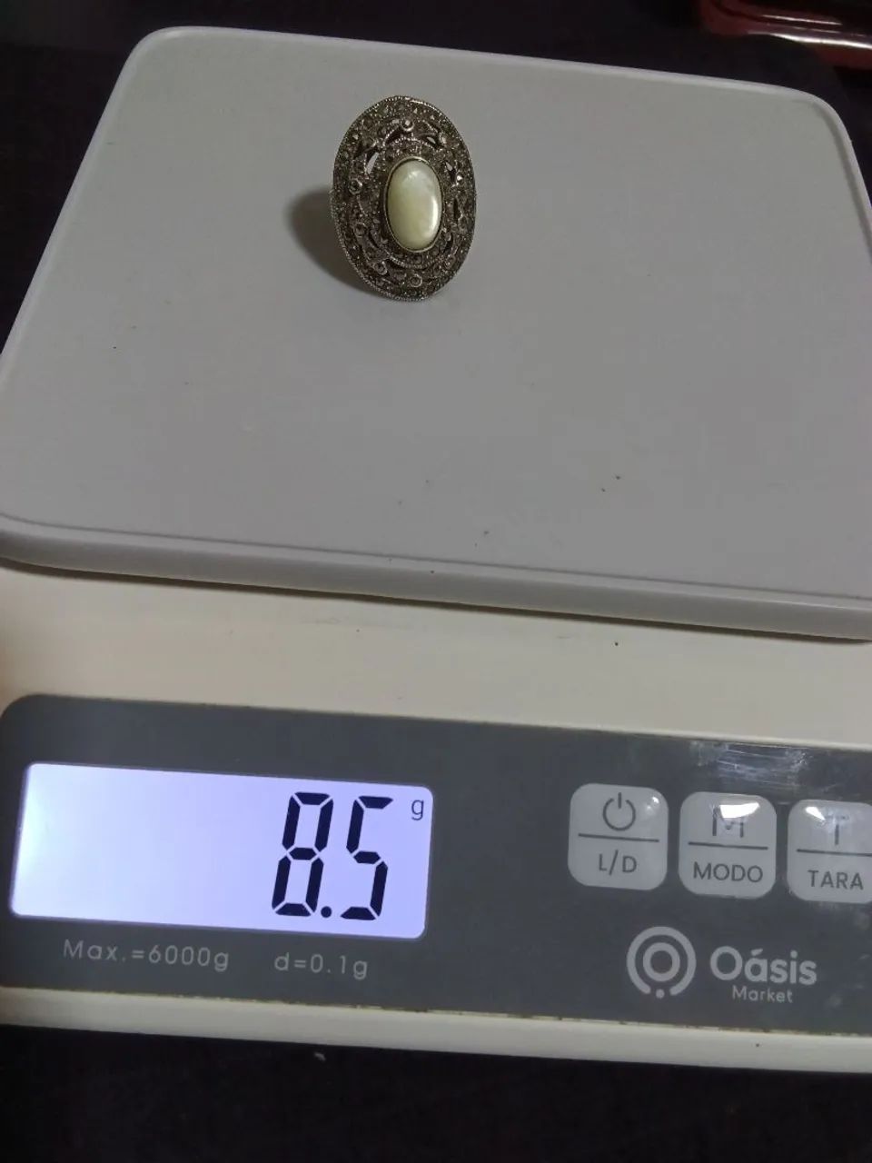 Anel prata 925 c marcassitas e madrepérola central  - Foto 4