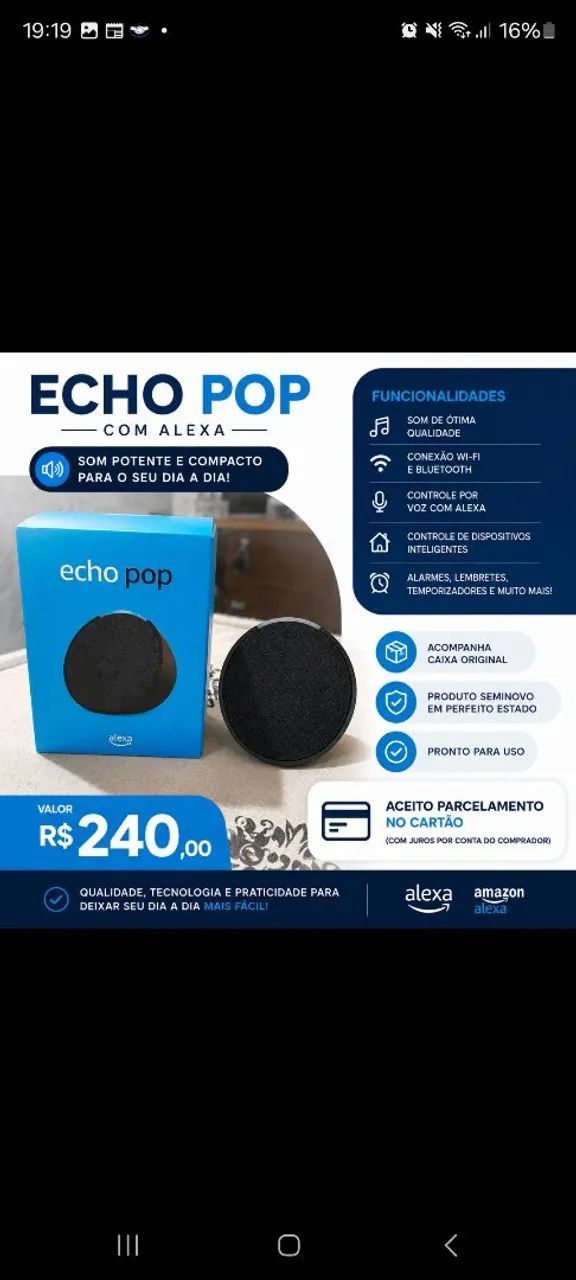 Echo Pop Alexa Original - Seminova na Caixa | Estado de Nova - Foto 3
