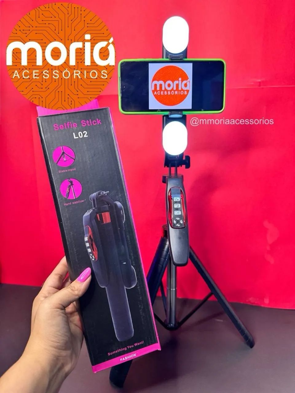 Tripé Bastão de Selfie Profissional 1.80m com Duplo LED Bluetooth L02 - Foto 4