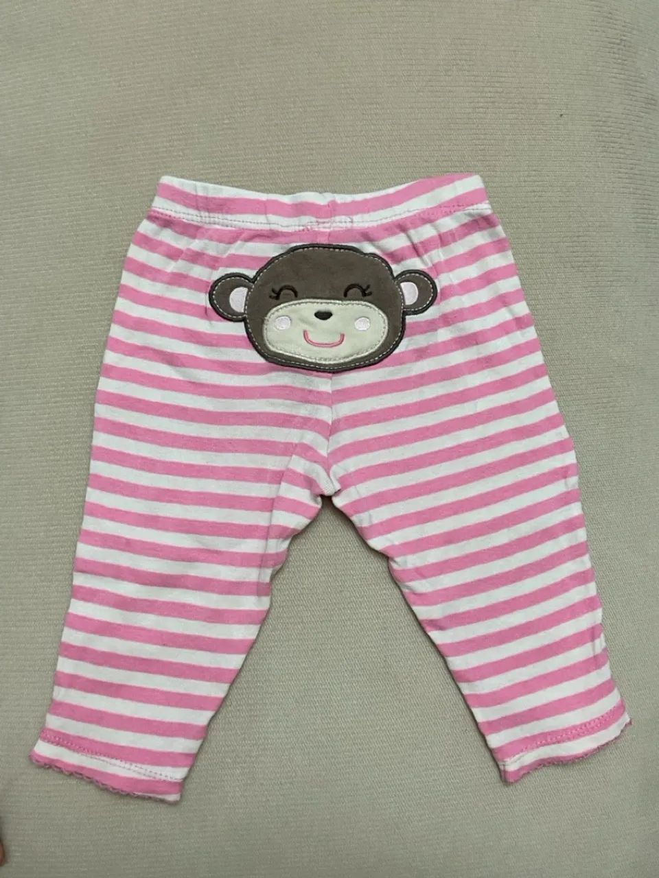 Calça carters 6m menina macaquinho listrada rosa
