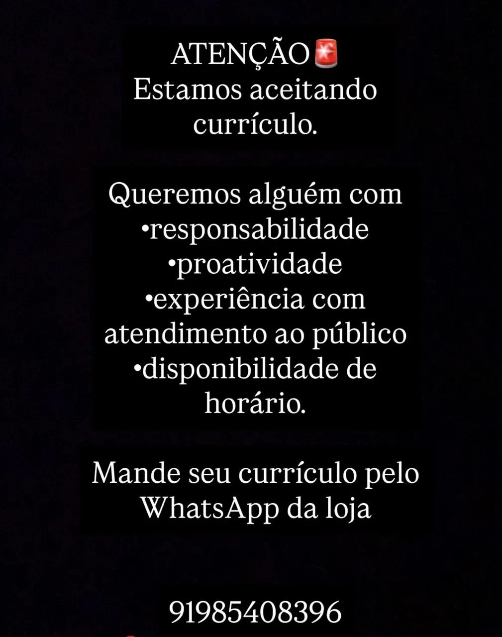 VAGA DE VENDEDORA DISPONÍVEL 