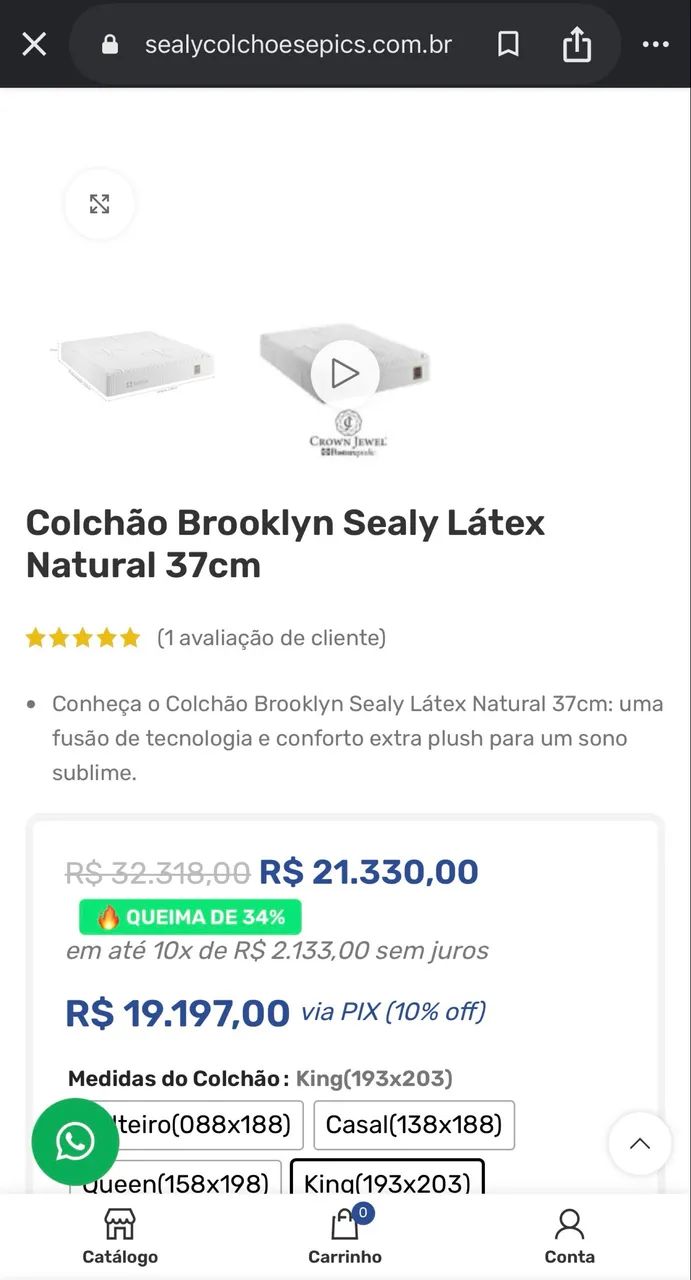 Cama + box Colchão americano Seally King size 