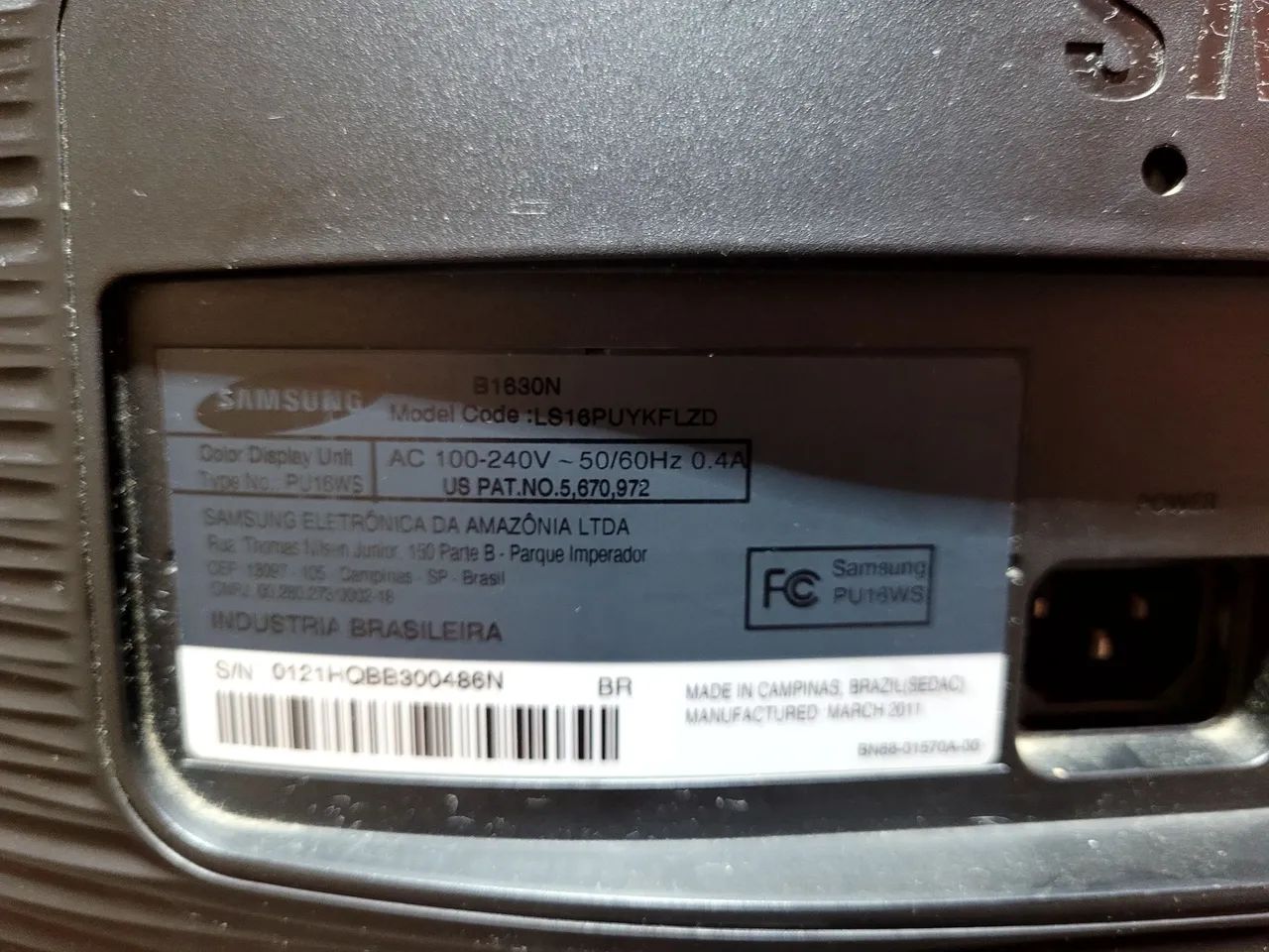 Monitor Samsung modelo B1630N, 15,6 polegadas, preto. - Foto 3