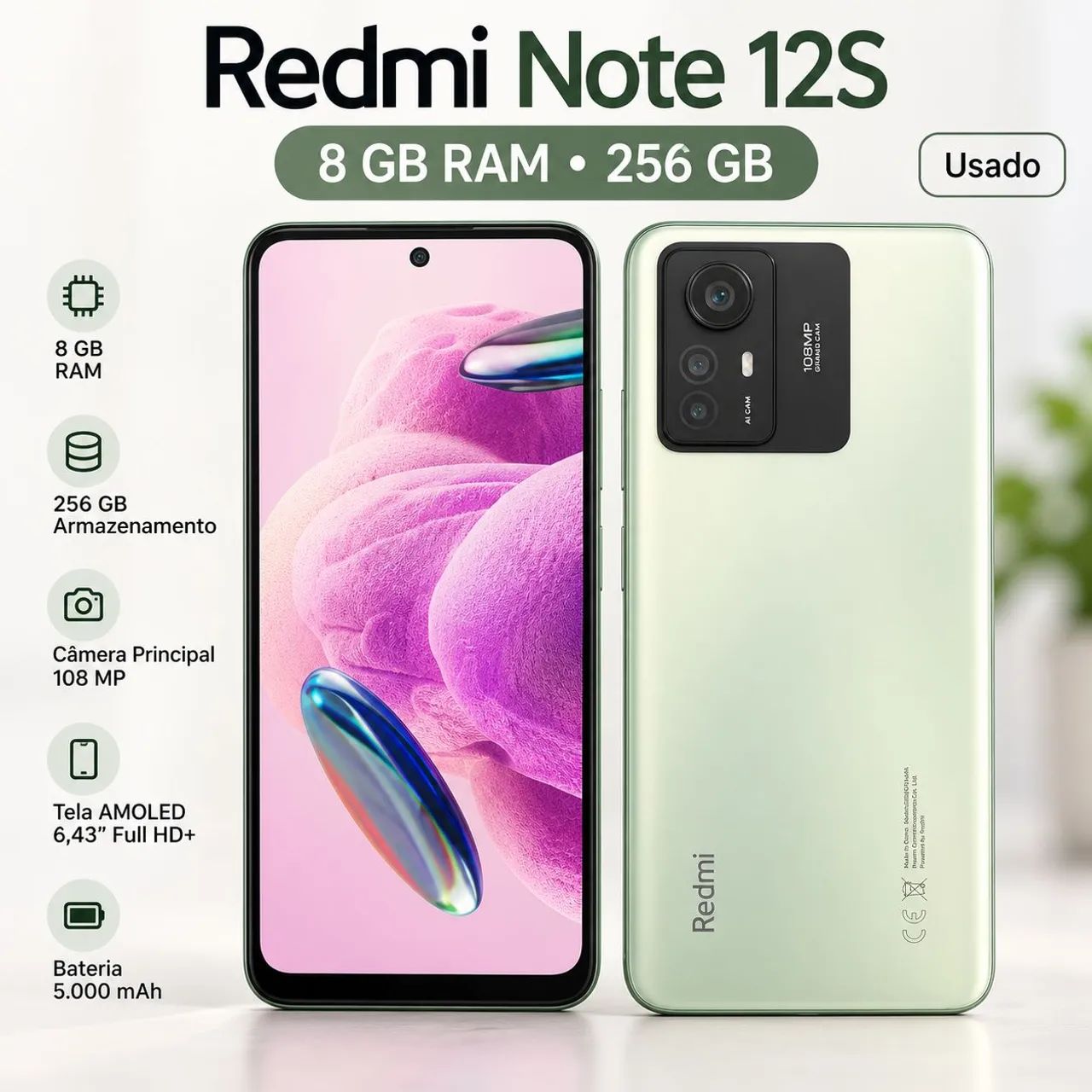 Redmi Note 12S 256GB 8GB RAM - Câmera 108MP - Usado em Ótimo Estado