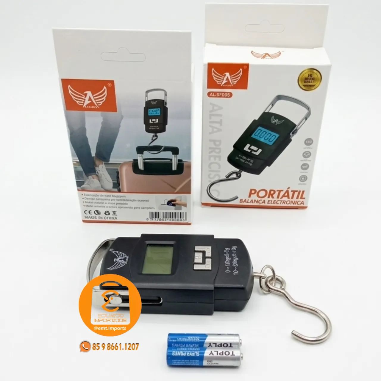 Balança Digital Portátil com Gancho + pilhas, peso Até 50kg 