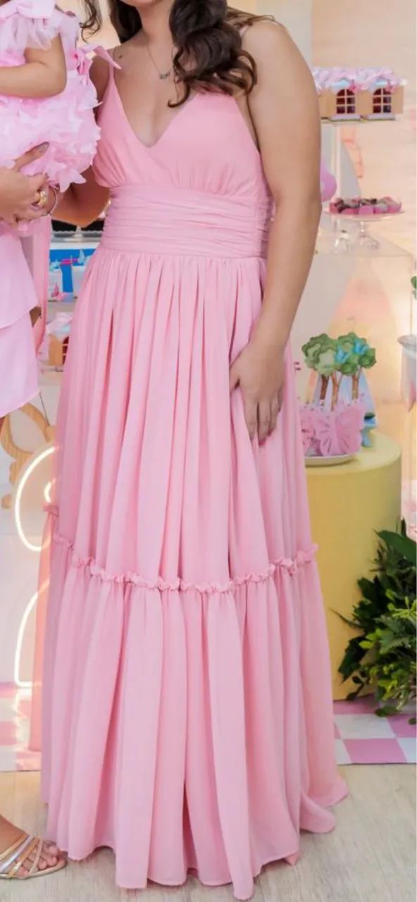 Vestido de Festa rosa bebê 