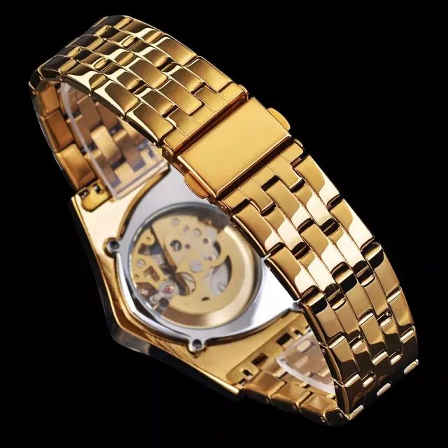 Relógio Automático Dourado Aço Inox 